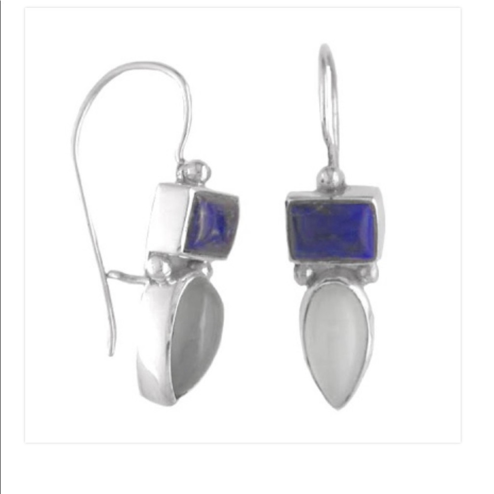 Lapis and Moonstone Dangle Sterling Earrings